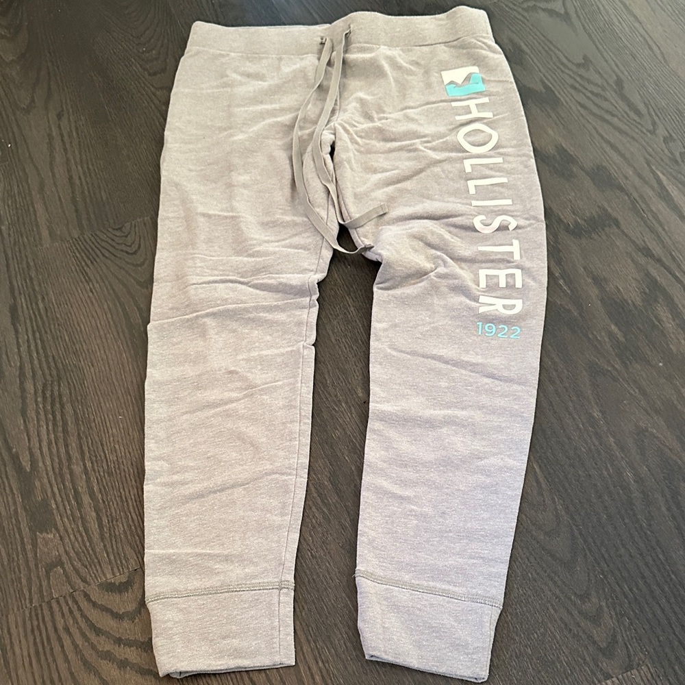 Hollister Light Gray Joggers with Teal Logo
